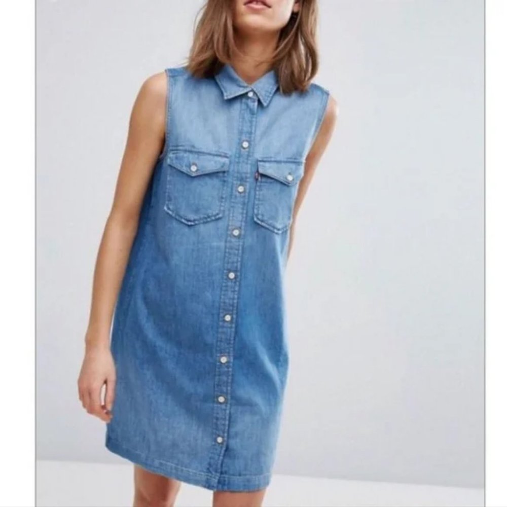 EDC by ESPIRIT 1990s style sleeveless demin jean shirt dress